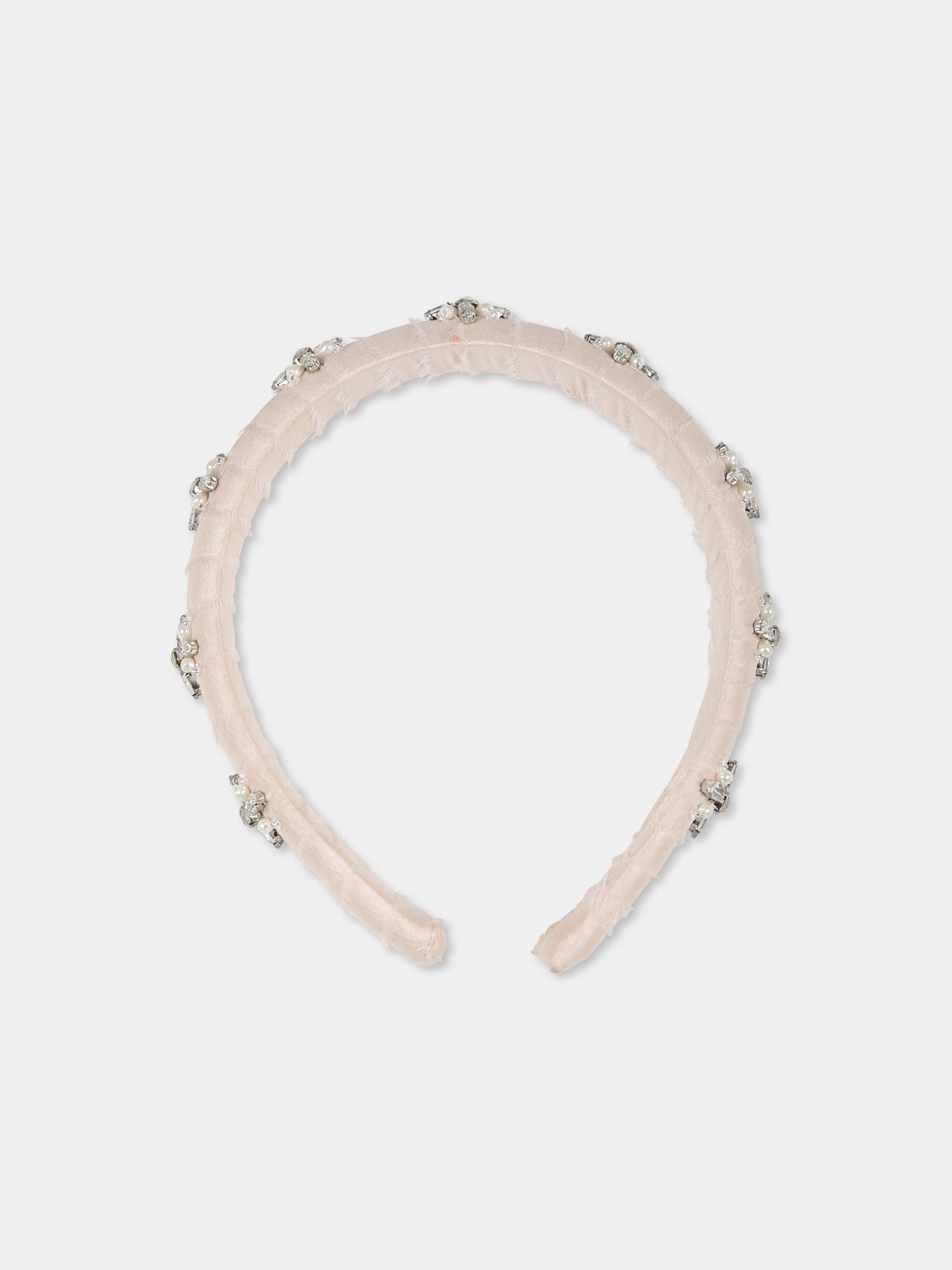 Cerchietto rosa per bambina con fiori e cristalli,Làtara,1628