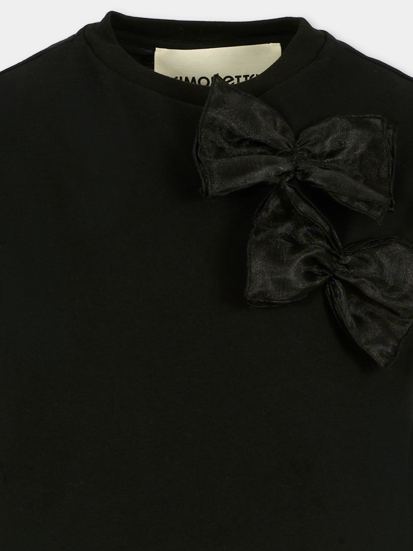 T-shirt nera per bambina con fiocchi,Simonetta,SX8A01 J0177 930