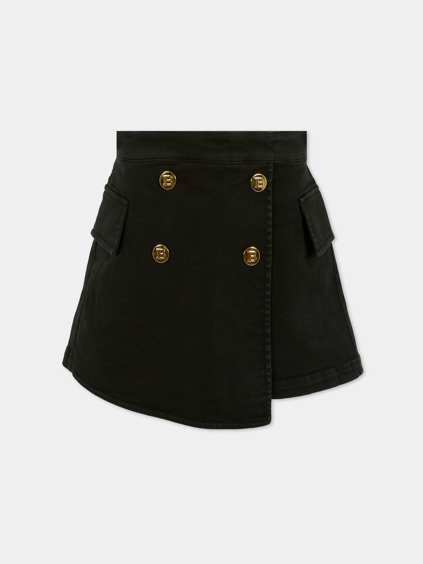 Shorts neri per bambina con bottoni oro,Balmain Kids,BX6C29-D0039 930OR