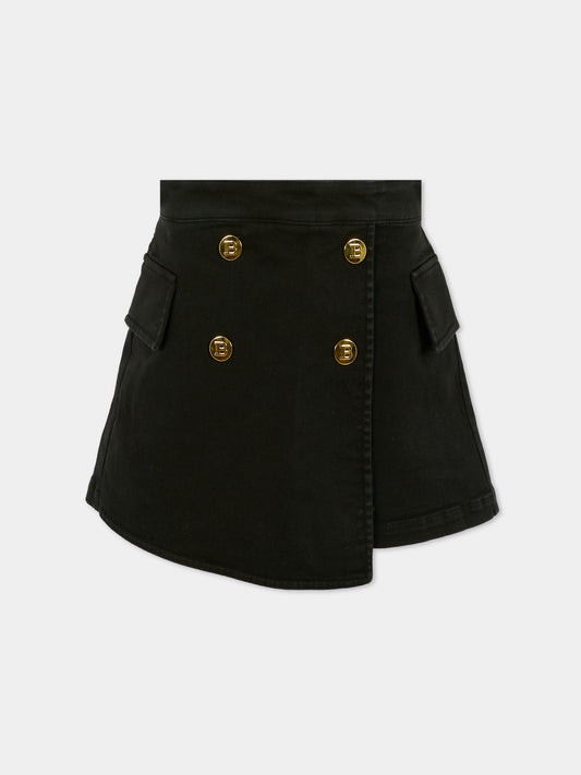 Shorts neri per bambina con bottoni oro,Balmain Kids,BX6C29-D0039 930OR