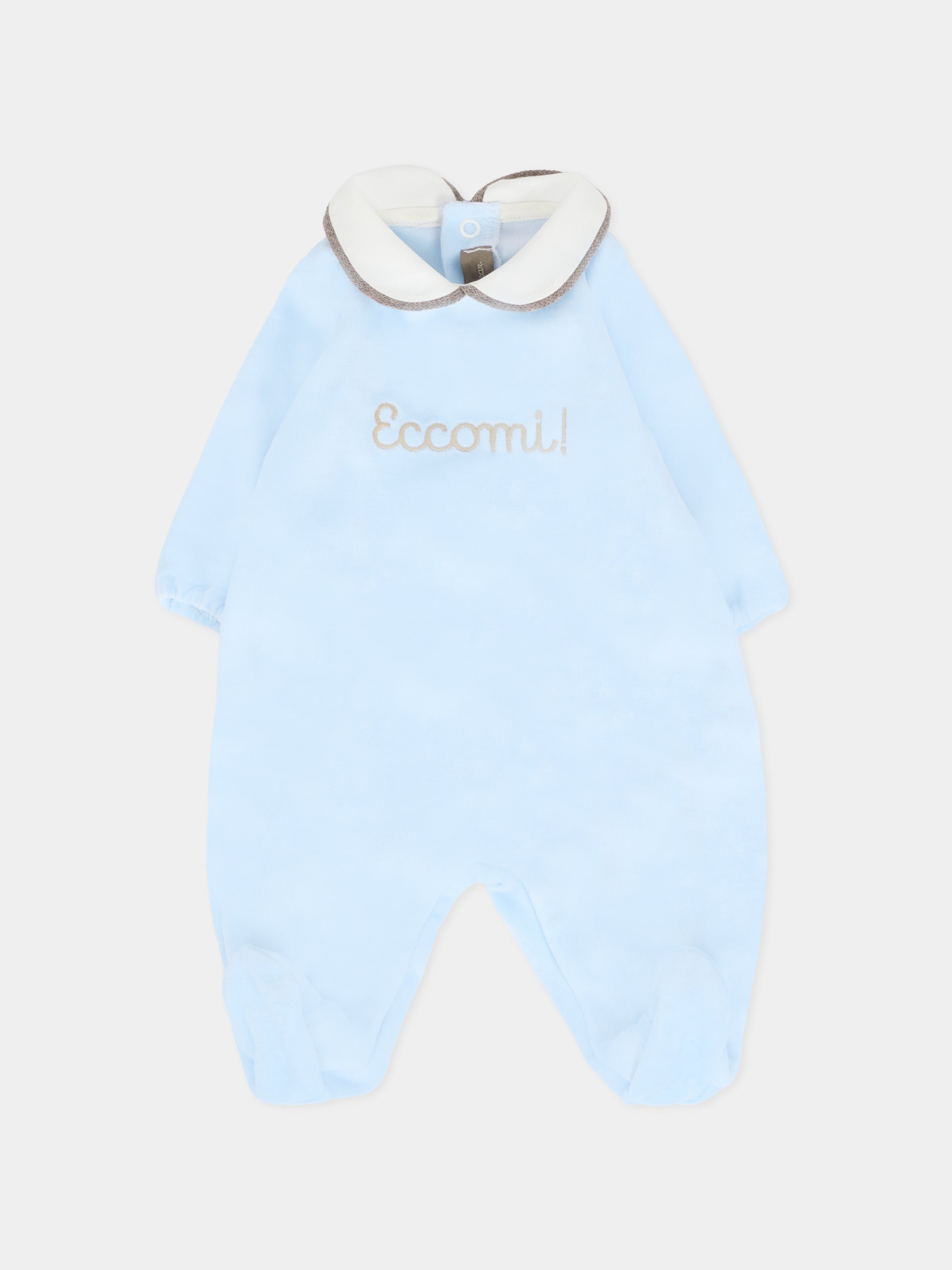 Tutina celeste per neonato con scritta Eccomi,Little Bear,2028 CIELO/TORTORA