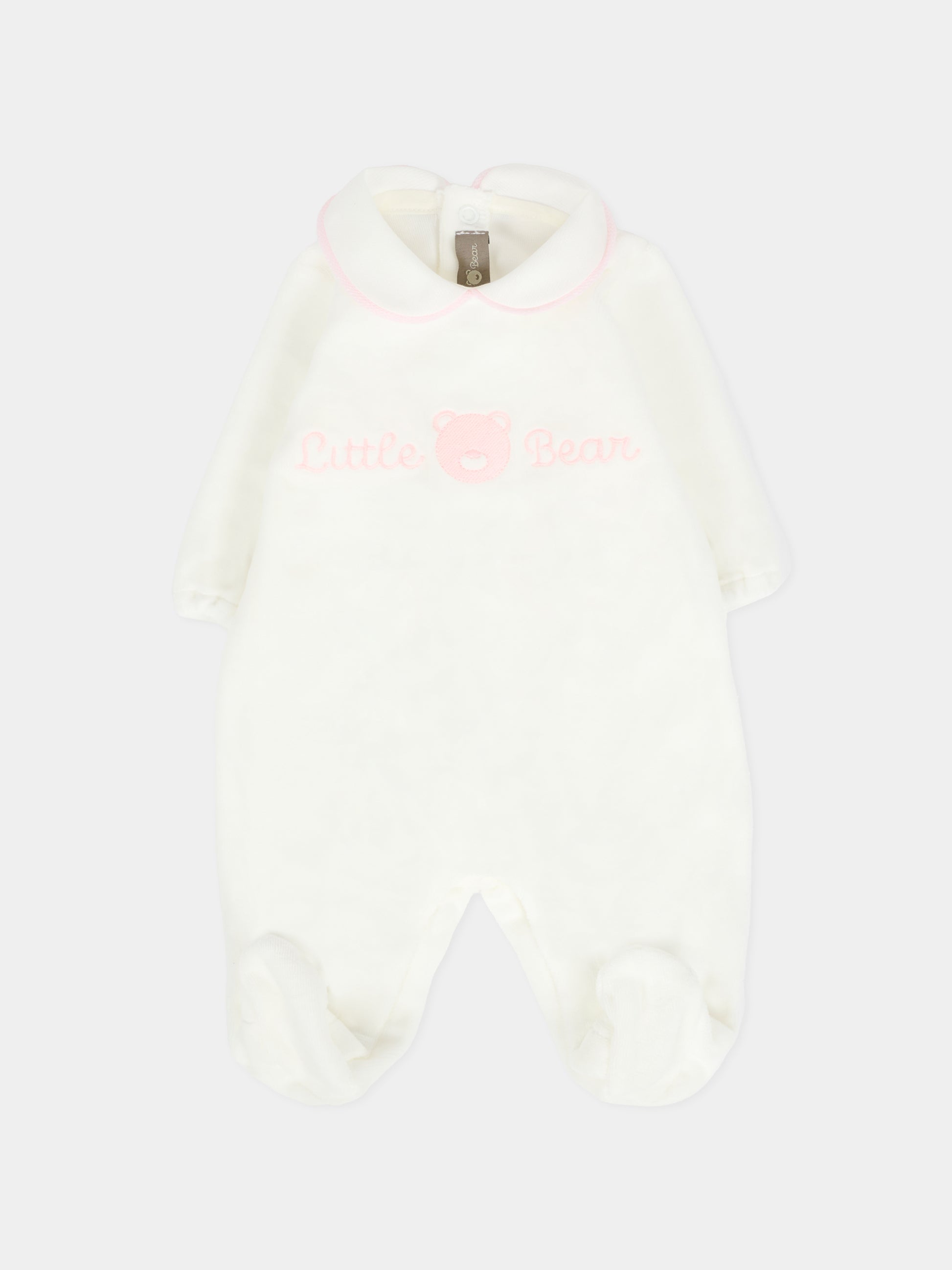 Tutina avorio per neonata con logo e orsetto,Little Bear,2021 LATTE/ROSA