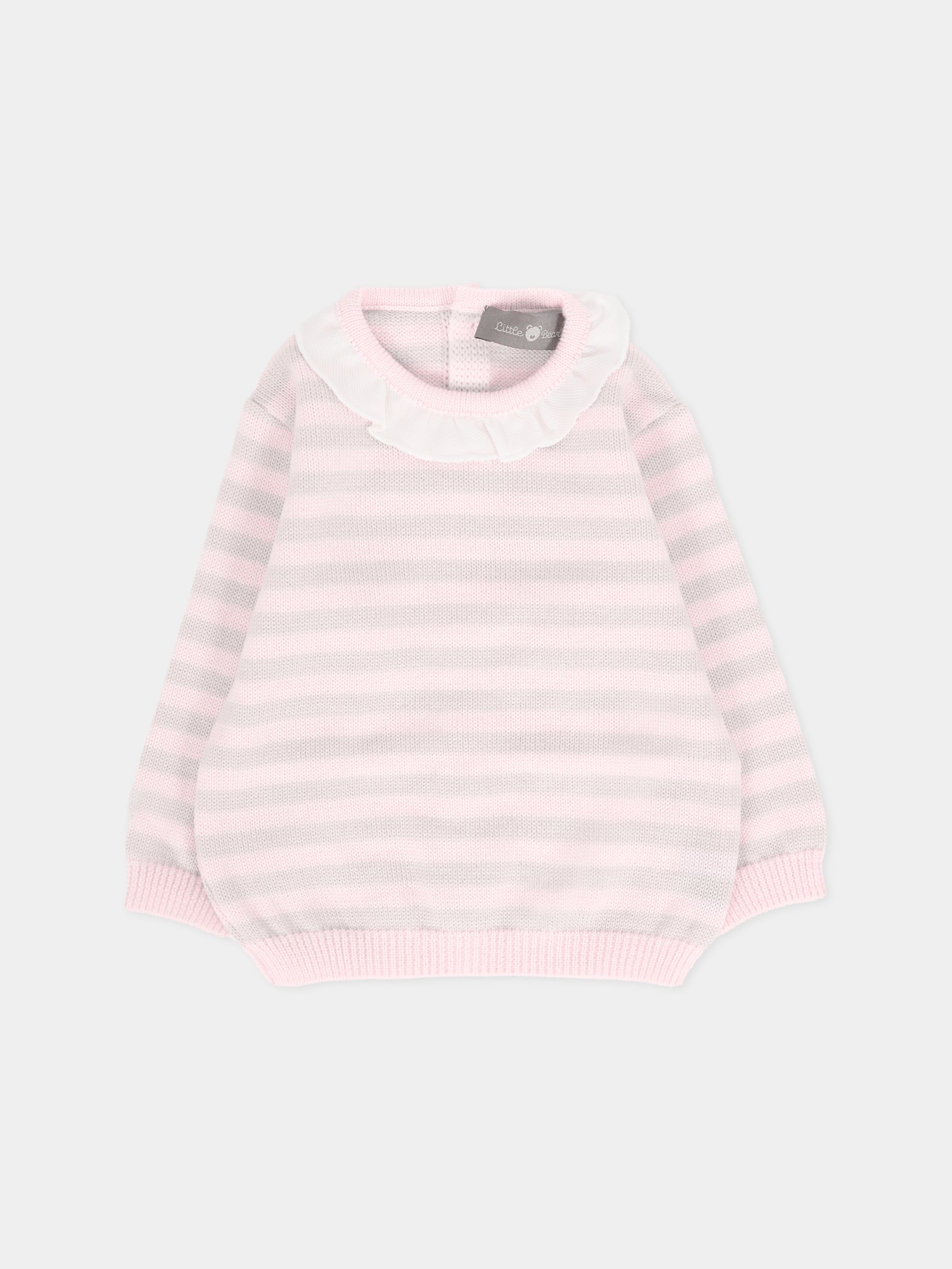 Maglione rosa per neonata con righe beige,Little Bear,2128 CIPRIA/BURRO