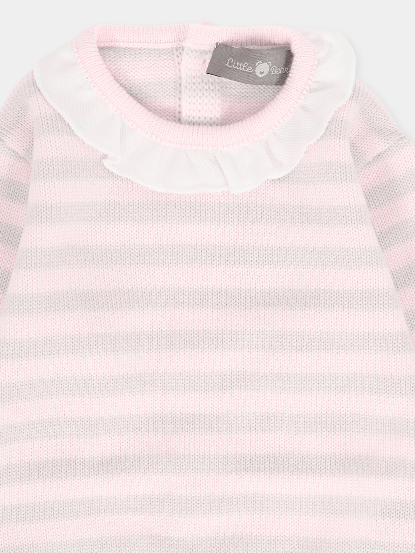 Maglione rosa per neonata con righe beige,Little Bear,2128 CIPRIA/BURRO