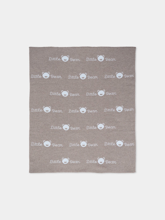 Coperta tortora per neonato con logo,Little Bear,2109 TORTORA/CIELO