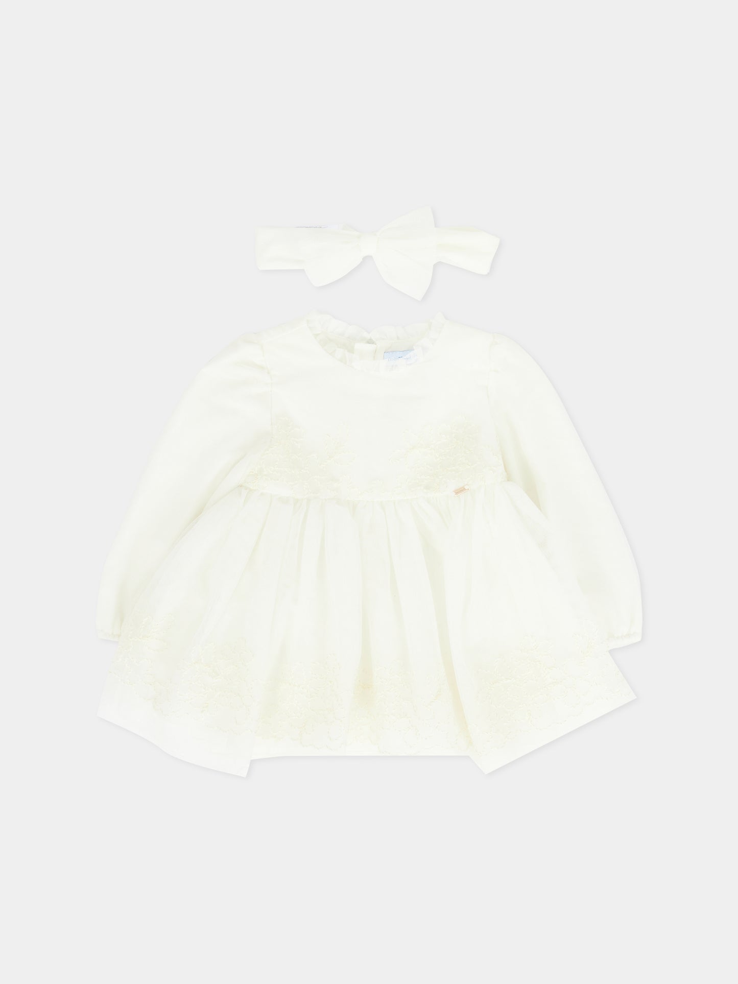 Vestito avorio per neonata con fiori ricamati,Mayoral,2902 064