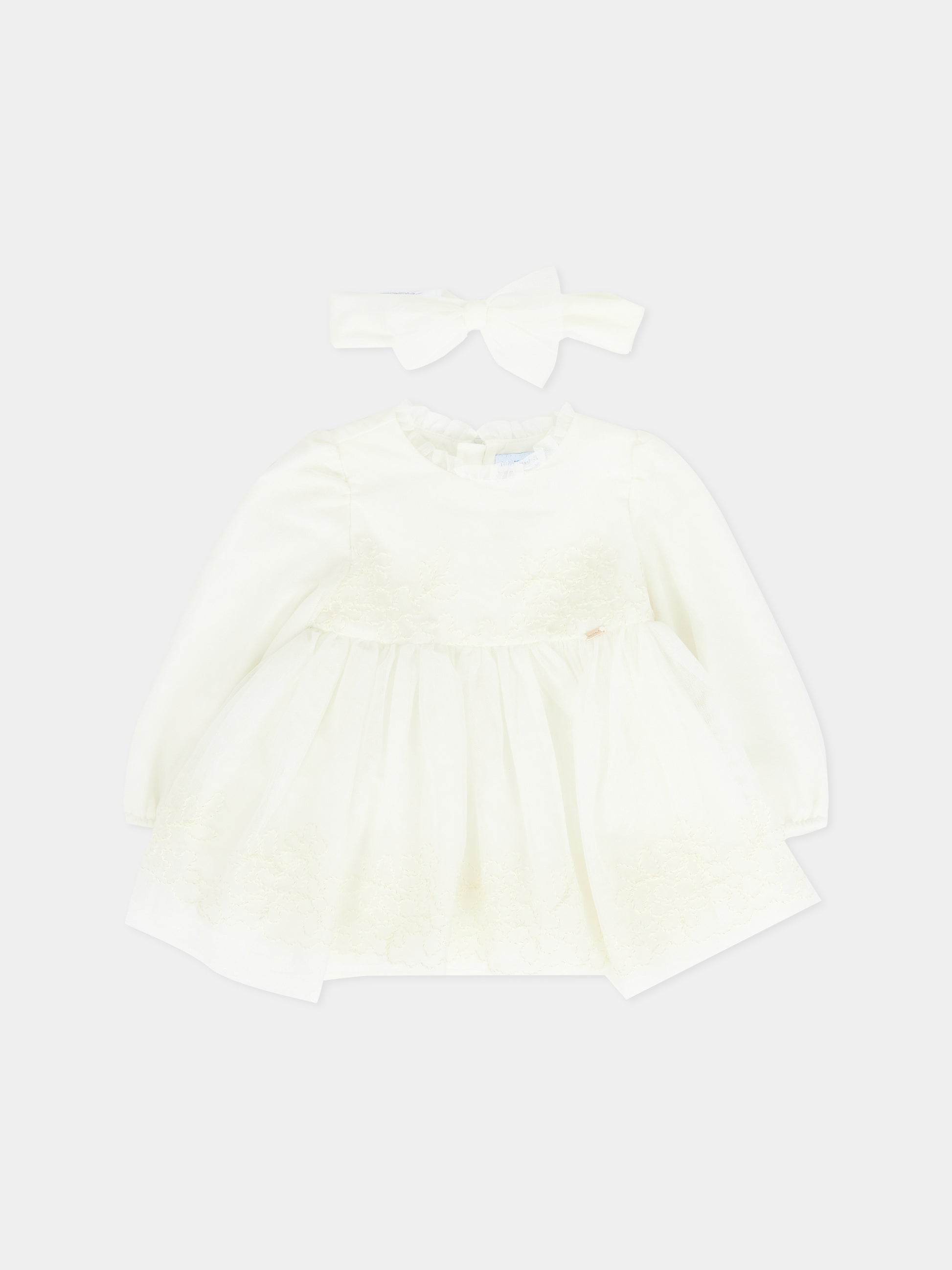 Vestito avorio per neonata con fiori ricamati,Mayoral,2902 064