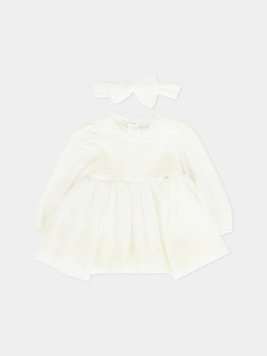 Vestito avorio per neonata con fiori ricamati,Mayoral,2902 064