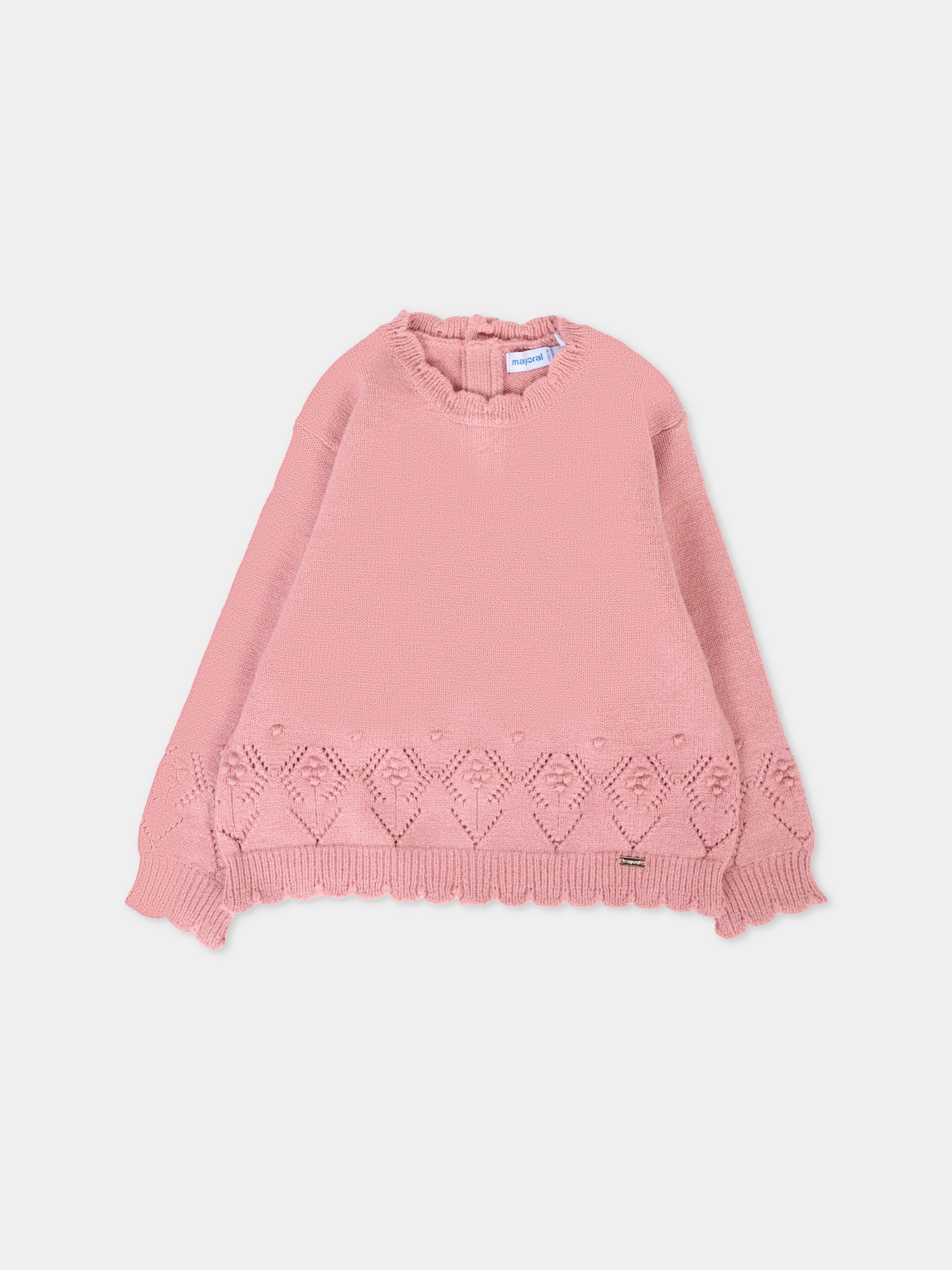 Maglione rosa per neonata con fiori ricamati,Mayoral,2353 022