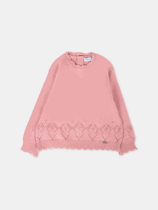 Maglione rosa per neonata con fiori ricamati,Mayoral,2353 022