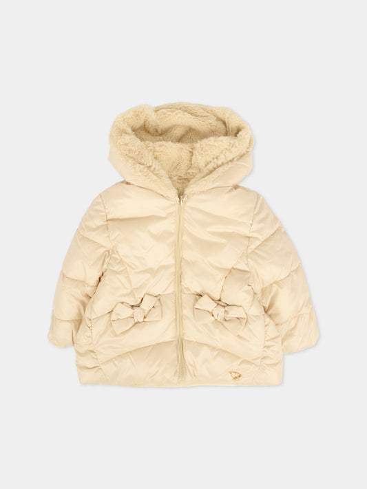 Piumino beige per neonata con fiocco,Mayoral,2435 080