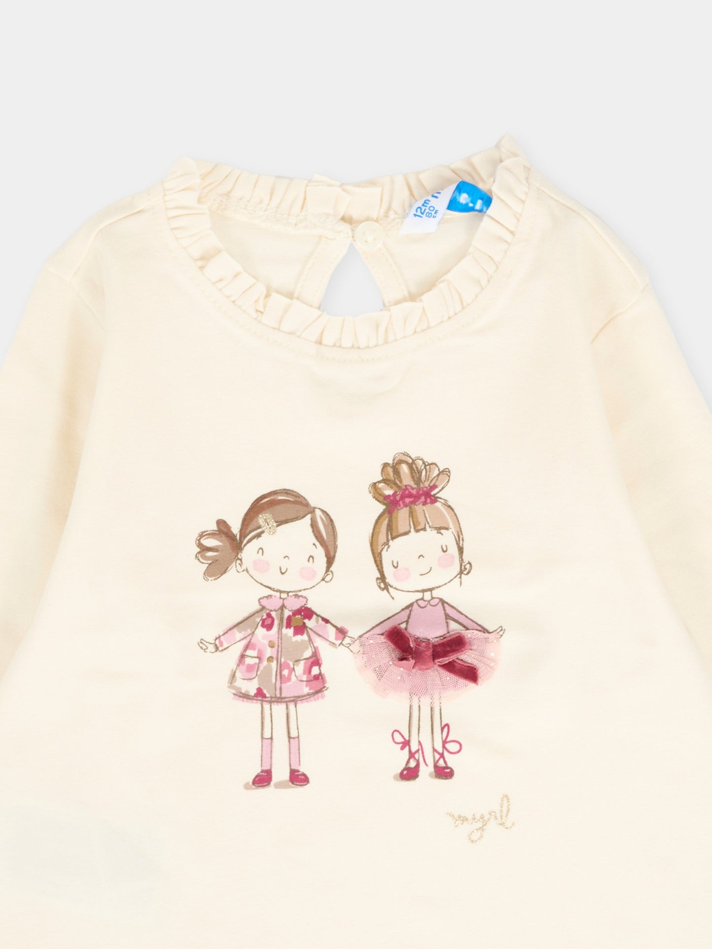 T-shirt avorio per neonata con stampa bambine,Mayoral,2075 078