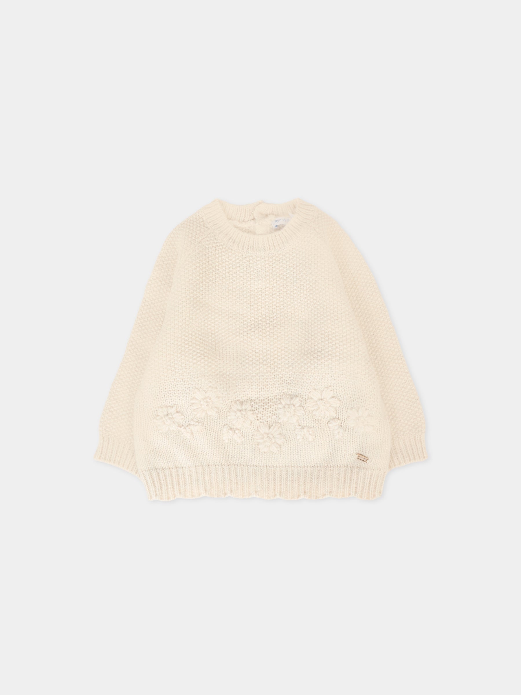 Maglione beige per neonata con fiori,Mayoral,2352 053