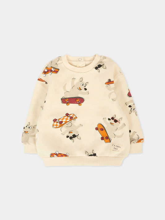 Felpa beige per neonato con lupo all over,Mayoral,2417 036