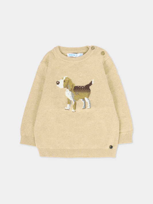 Maglione beige per neonato con cane,Mayoral,2343 016