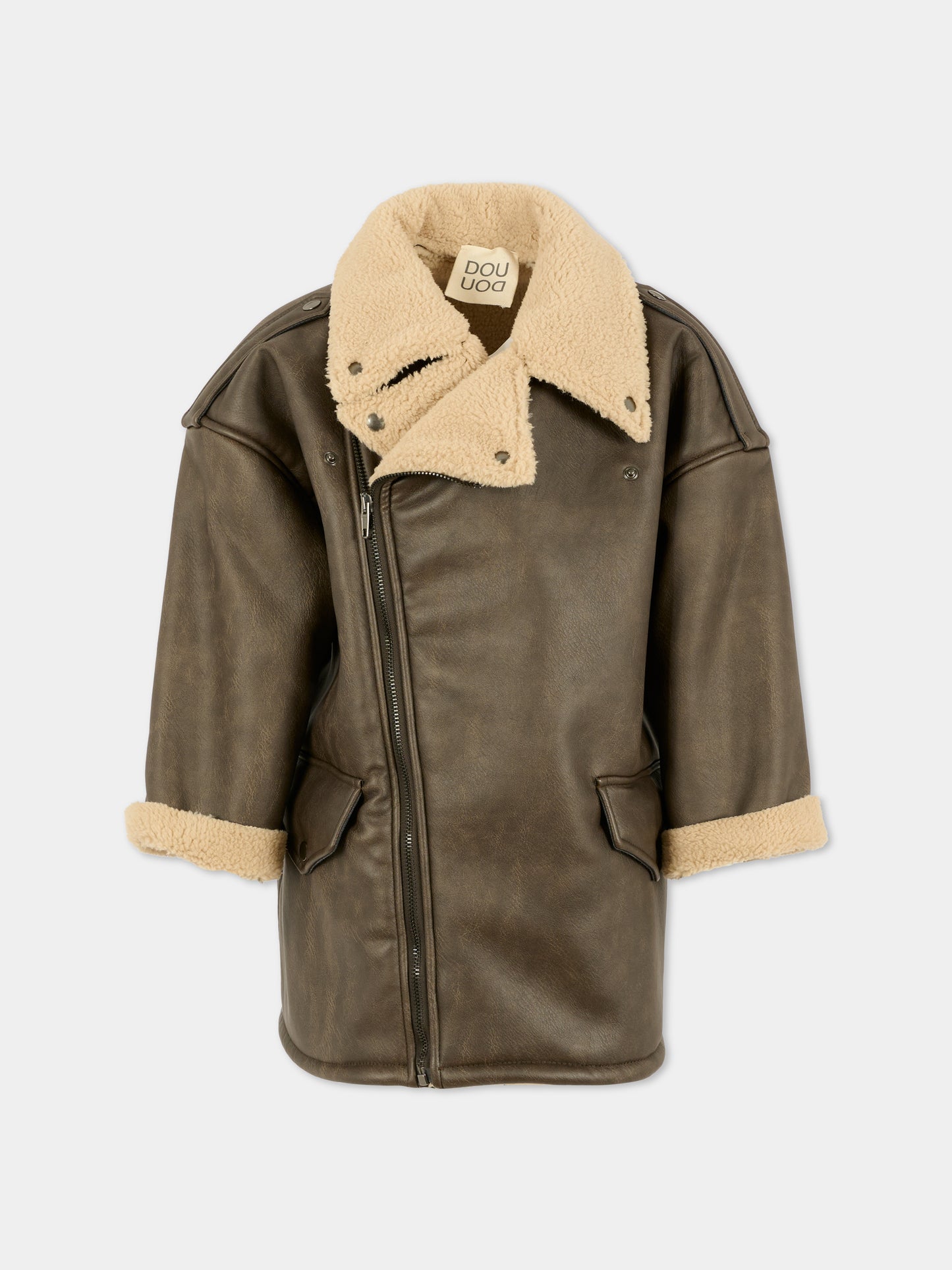 Ecomontone marrone per bambina con logo,Douuod Kids,DX2P70 H0072 320BG