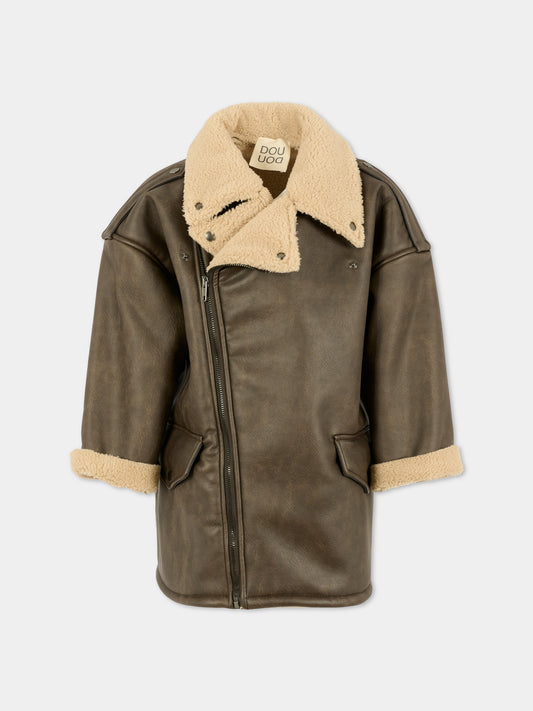 Ecomontone marrone per bambina con logo,Douuod Kids,DX2P70 H0072 320BG