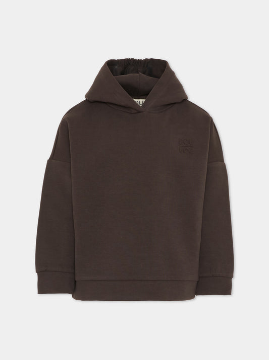 Felpa marrone per bambina con logo,Douuod Kids,DX4P60 Z2858 321