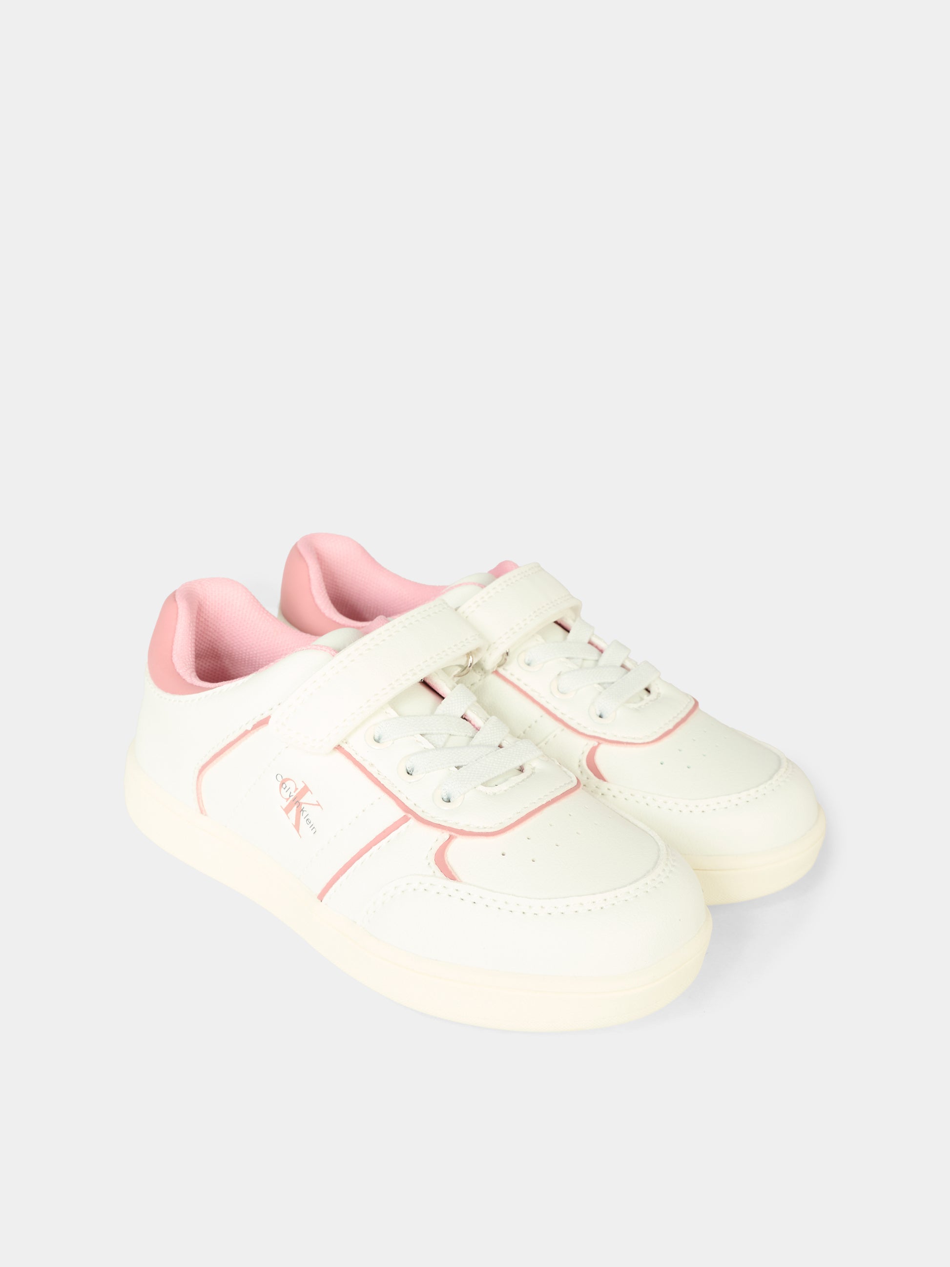 Sneakers bianche per bambina con dettagli rosa,Calvin Klein Kids,V1A9 83082 1355A708