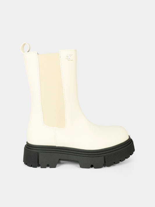 Stivali bianchi per bambina con logo,Calvin Klein Kids,V4A5 83137 1355672