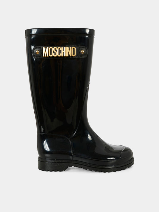 Stivali da pioggia neri per bambina con logo,Moschino Kids,81987 - VAR1