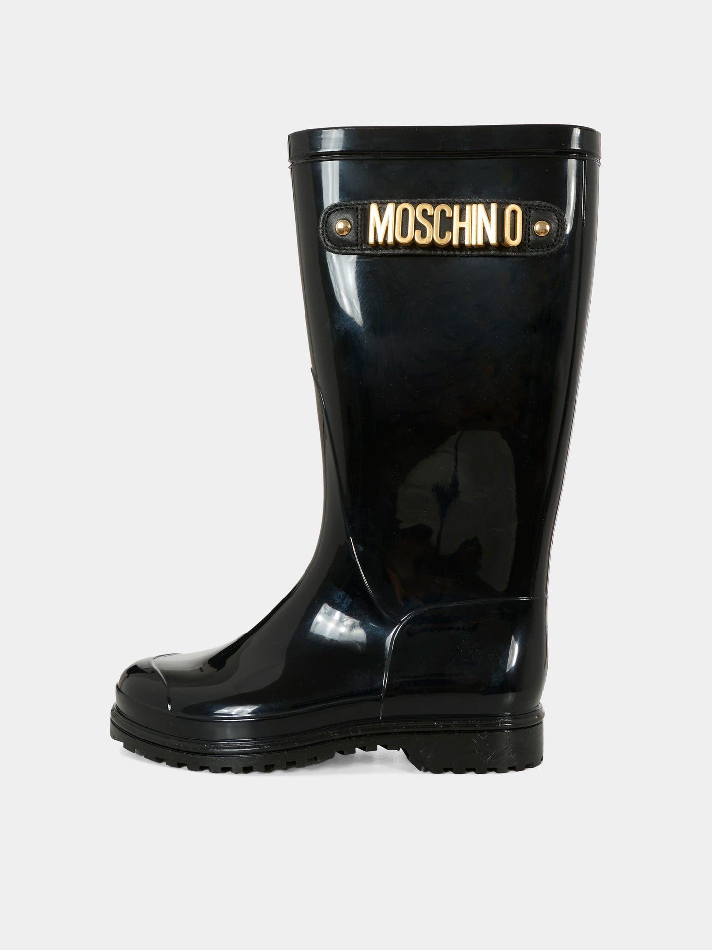 Stivali da pioggia neri per bambina con logo,Moschino Kids,81987 - VAR1