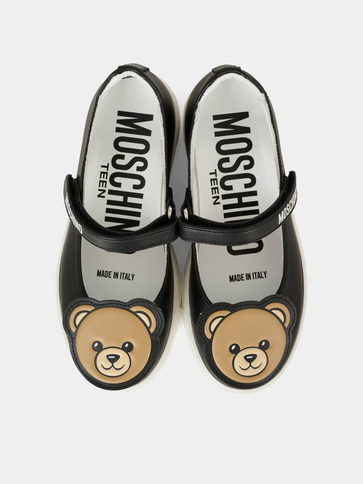 Black ballet flats for girl with Teddy Bear