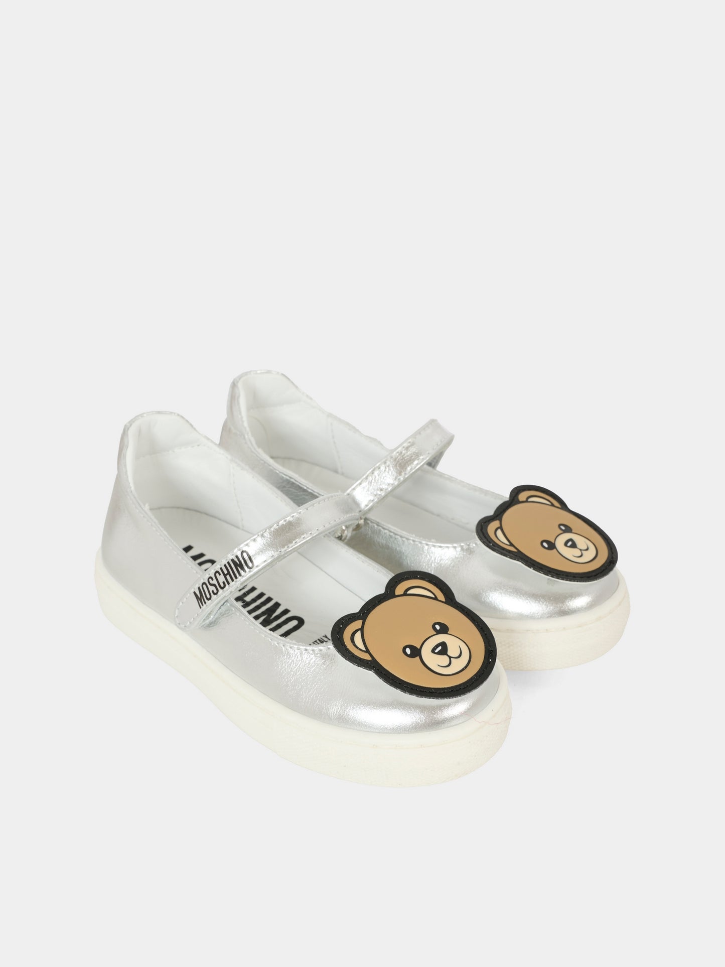 Silver ballet flats for baby girl and girl with Teddy Bear