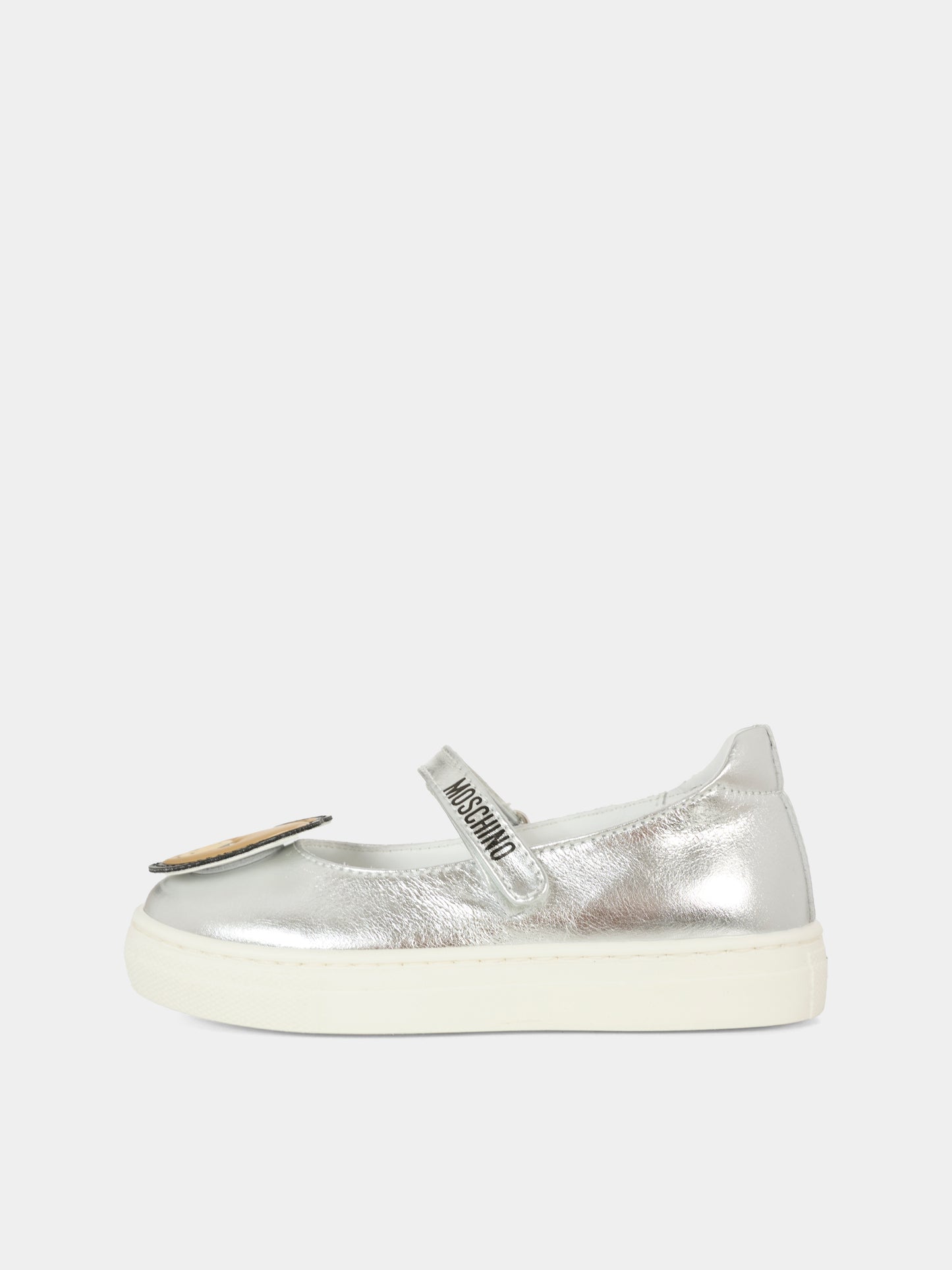 Silver ballet flats for baby girl and girl with Teddy Bear