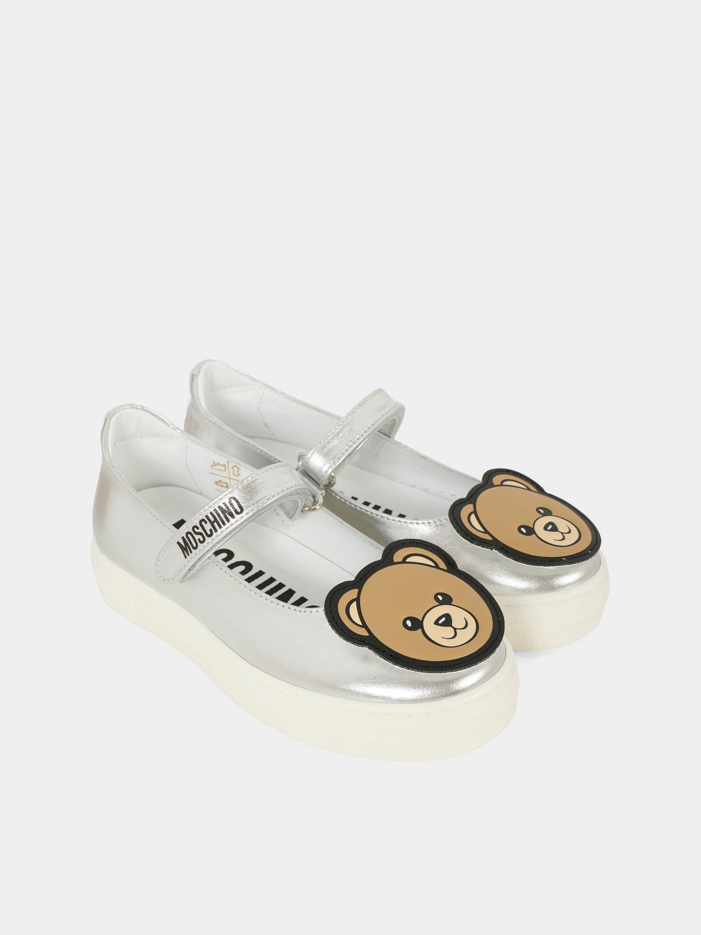 Silver ballet flats for girl with Teddy Bear