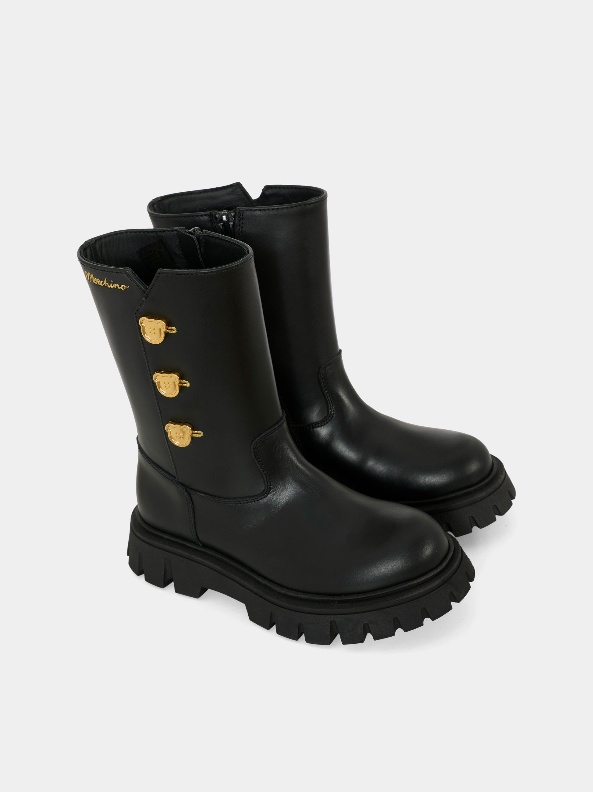 Stivali neri per bambina con logo,Moschino Kids,81963 - VAR1