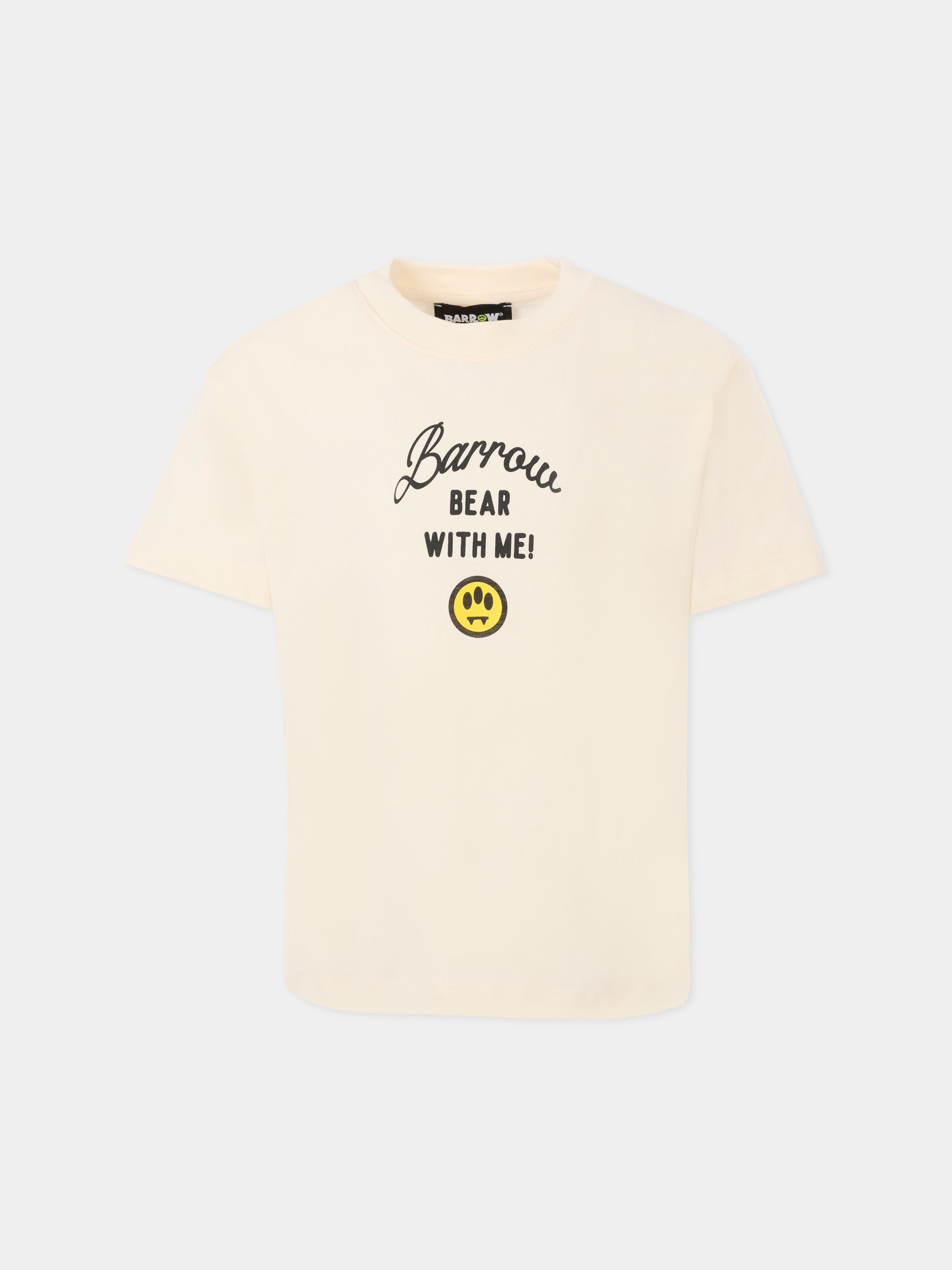 T-shirt avorio per bambina con orso e perle,Barrow,F5BKJGTH133 013