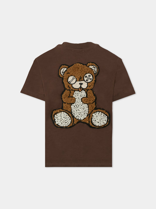 T-shirt marrone per bambina con orso e perle,Barrow,F5BKJGTH133 308