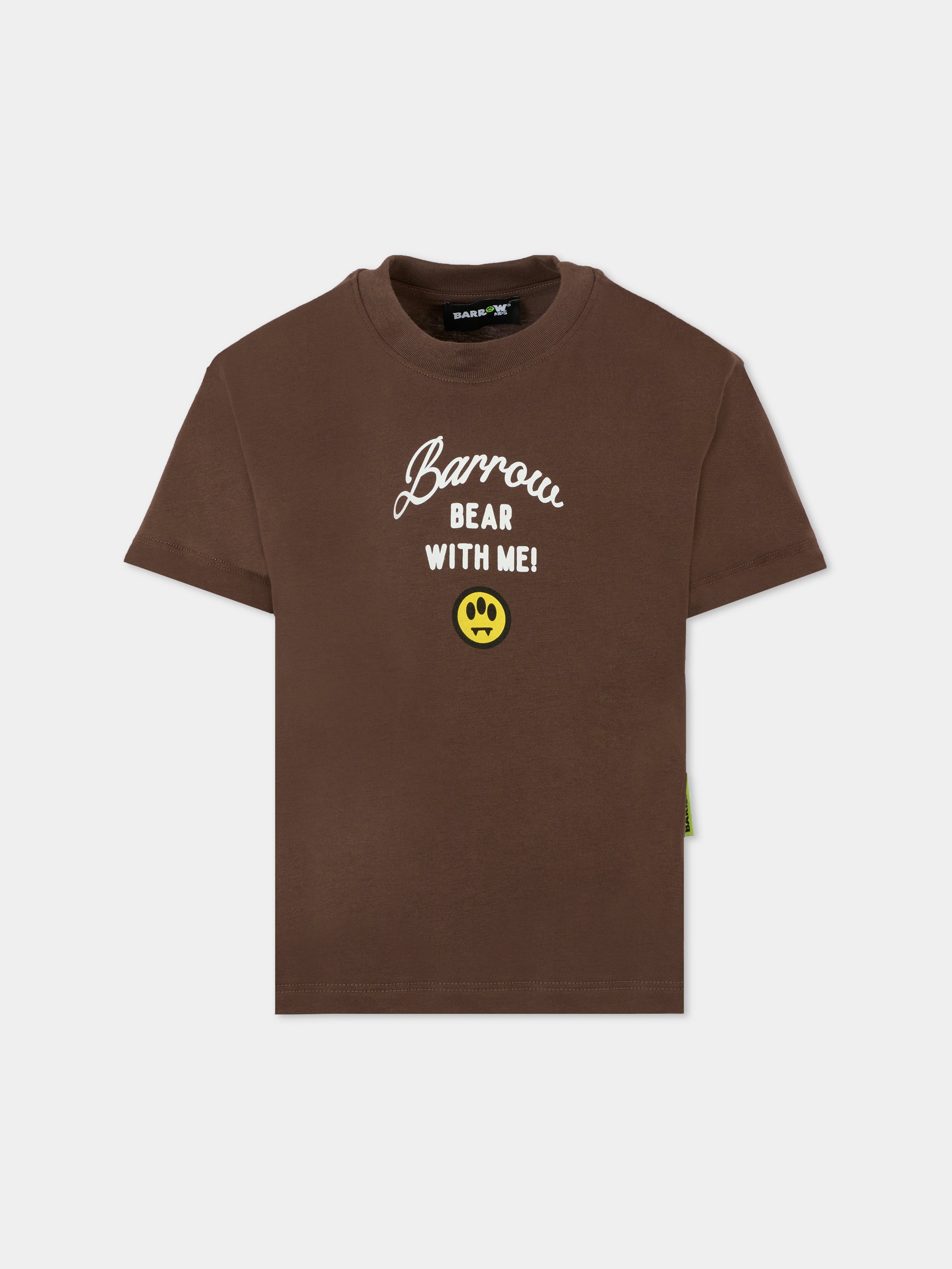 T-shirt marrone per bambina con orso e perle,Barrow,F5BKJGTH133 308