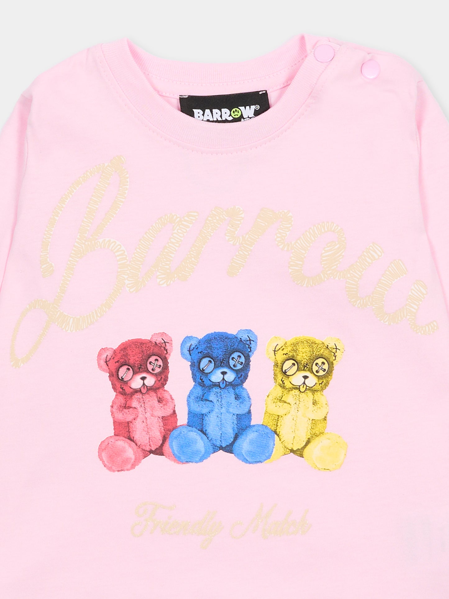 T-shirt rosa per neonata con stampa Bear,Barrow,F5BKUNTH217 042