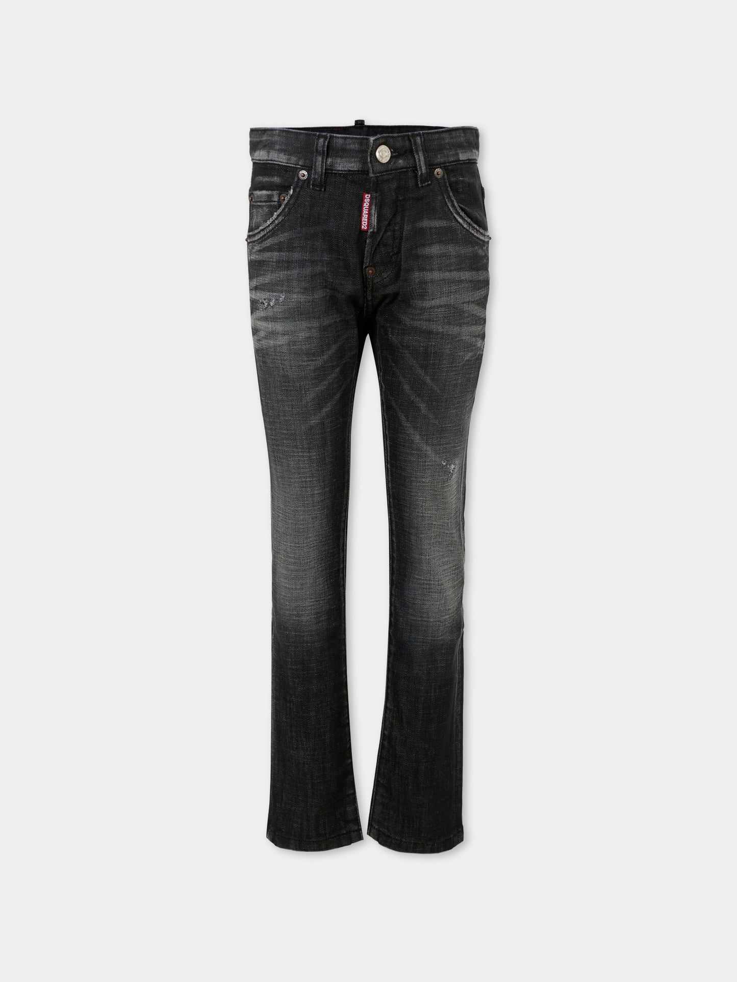 Jeans neri per bambino con patch logato,Dsquared2,DQ0236-D0AEQ-DQ02
