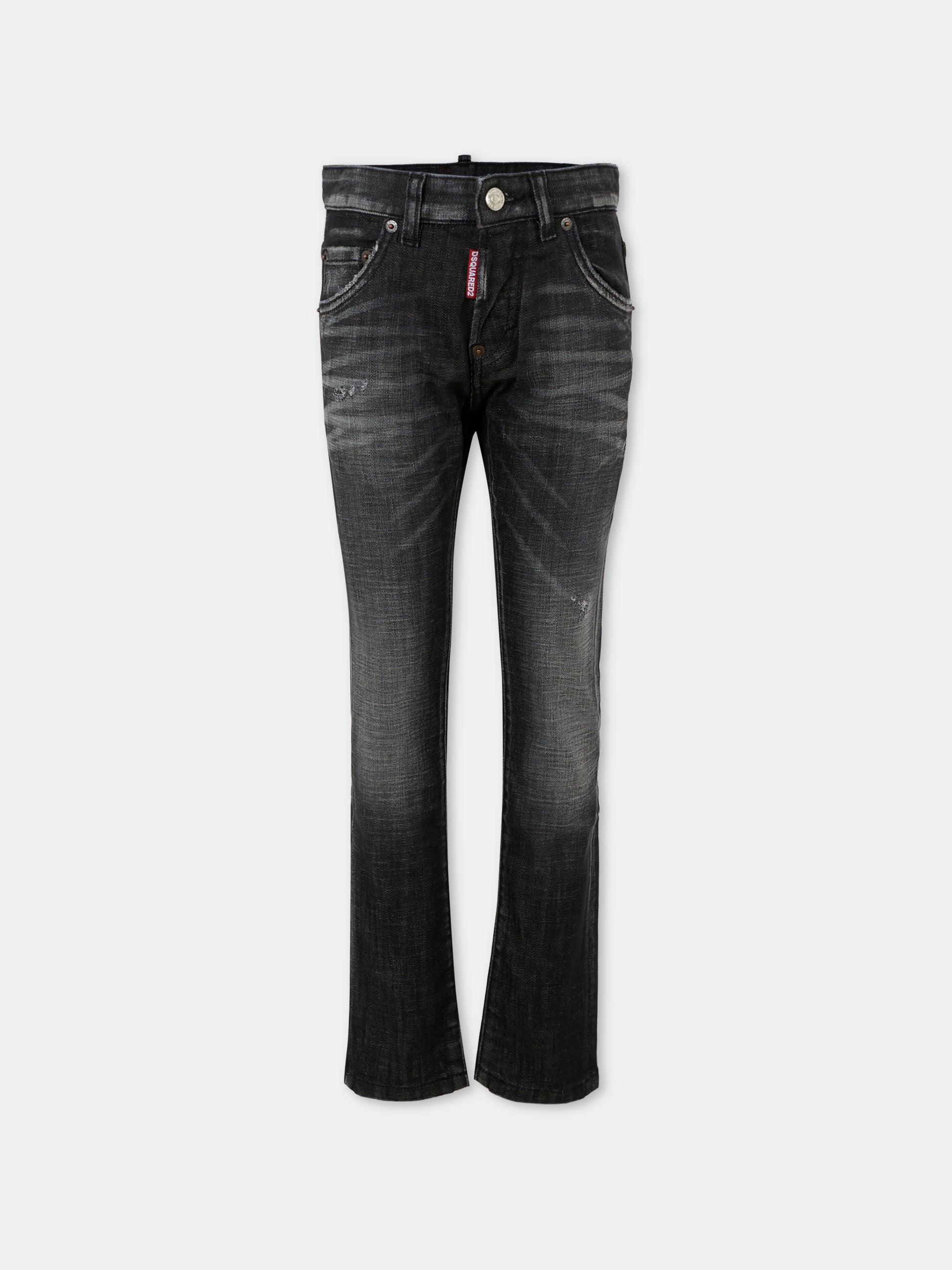 Jeans neri per bambino con patch logato,Dsquared2,DQ0236-D0AEQ-DQ02