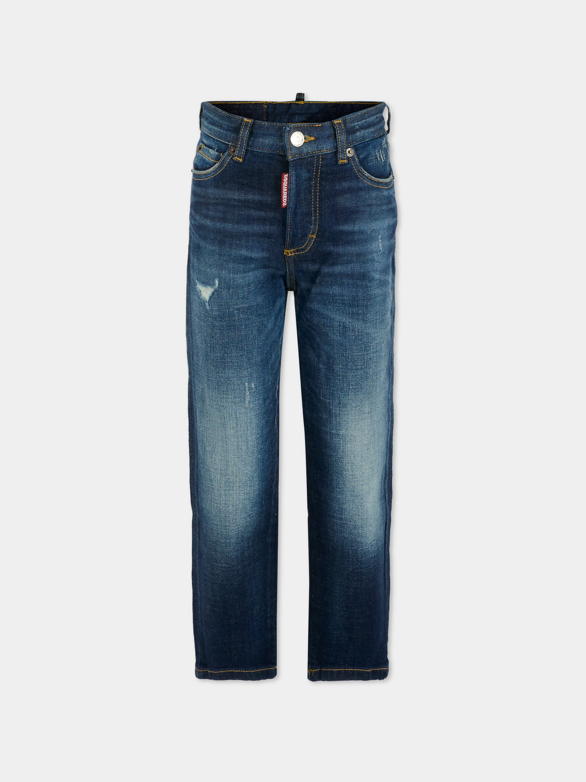 Jeans blu per bambino con patch logato,Dsquared2,DQ2241-D0AER-DQ01