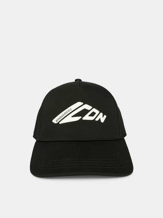 Cappello nero per bambino con logo bianco,Dsquared2,DQ2955-D00YT-DQ900