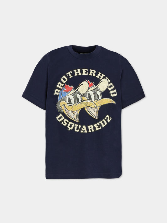 T-shirt blu per bambino con stampa paperi,Dsquared2,DQ2980-D008N-DQ864