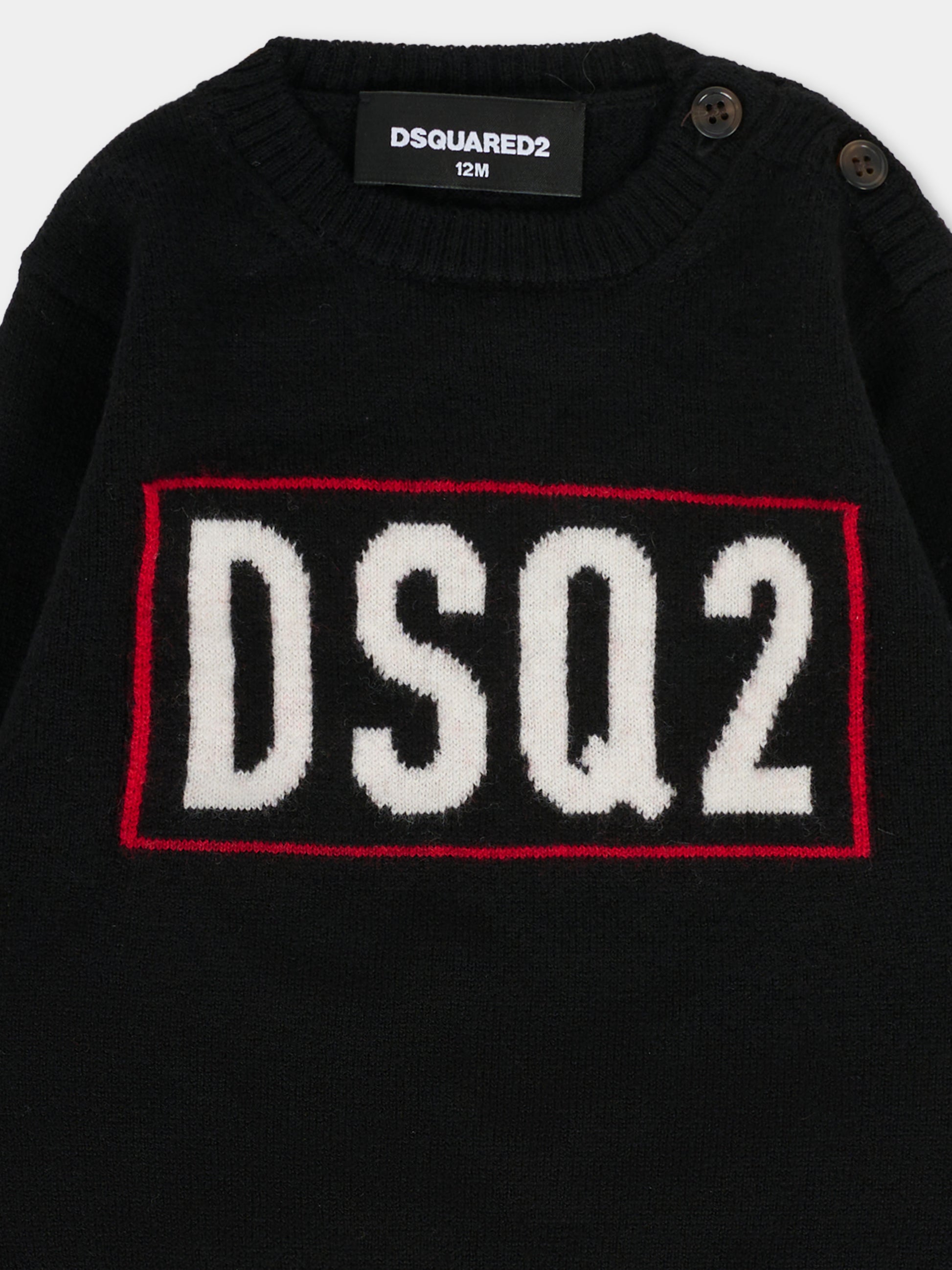 Maglione nero per neonato con logo,Dsquared2,DQ3109-D0AFF-DQ900