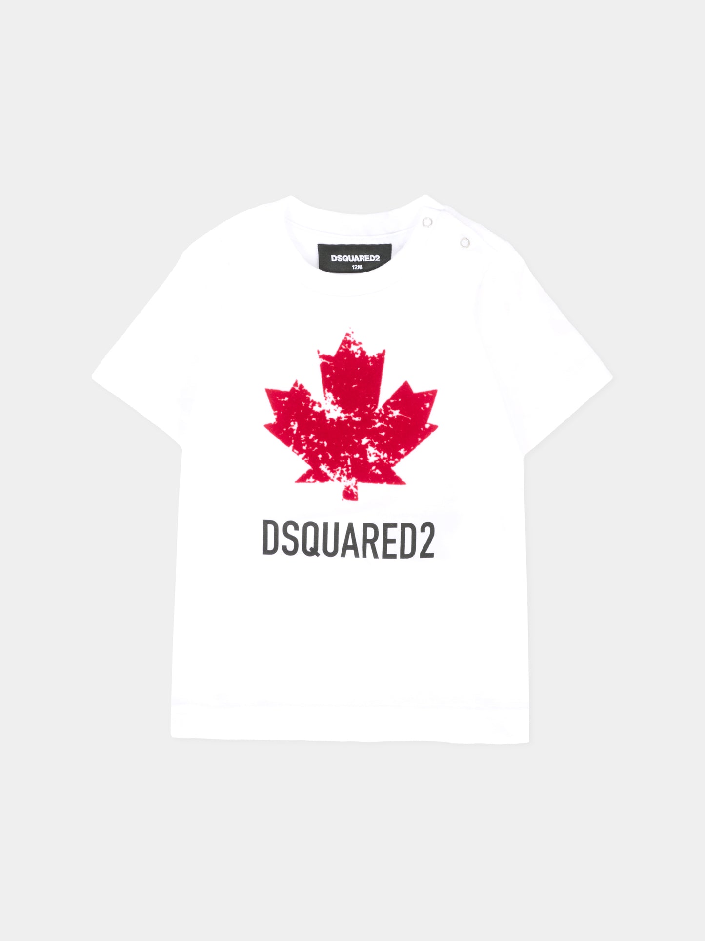 T-shirt bianca per neonati con foglia d'acero e logo,Dsquared2,DQ3112-D00XM-DQ100