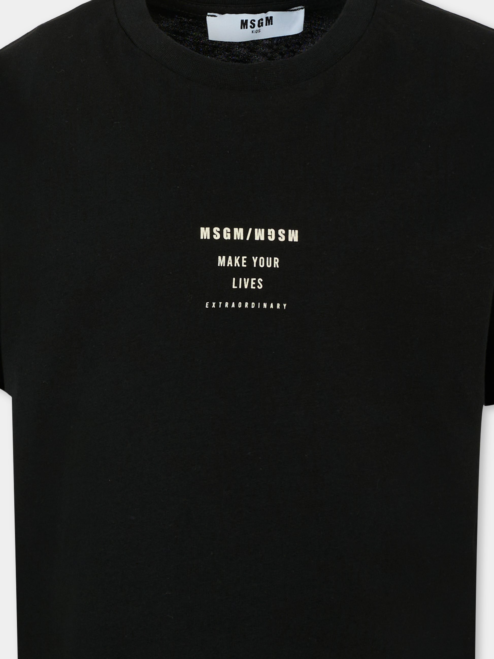 T-shirt nera per bambini con logo,Msgm Kids,F5MSJBTH215 110