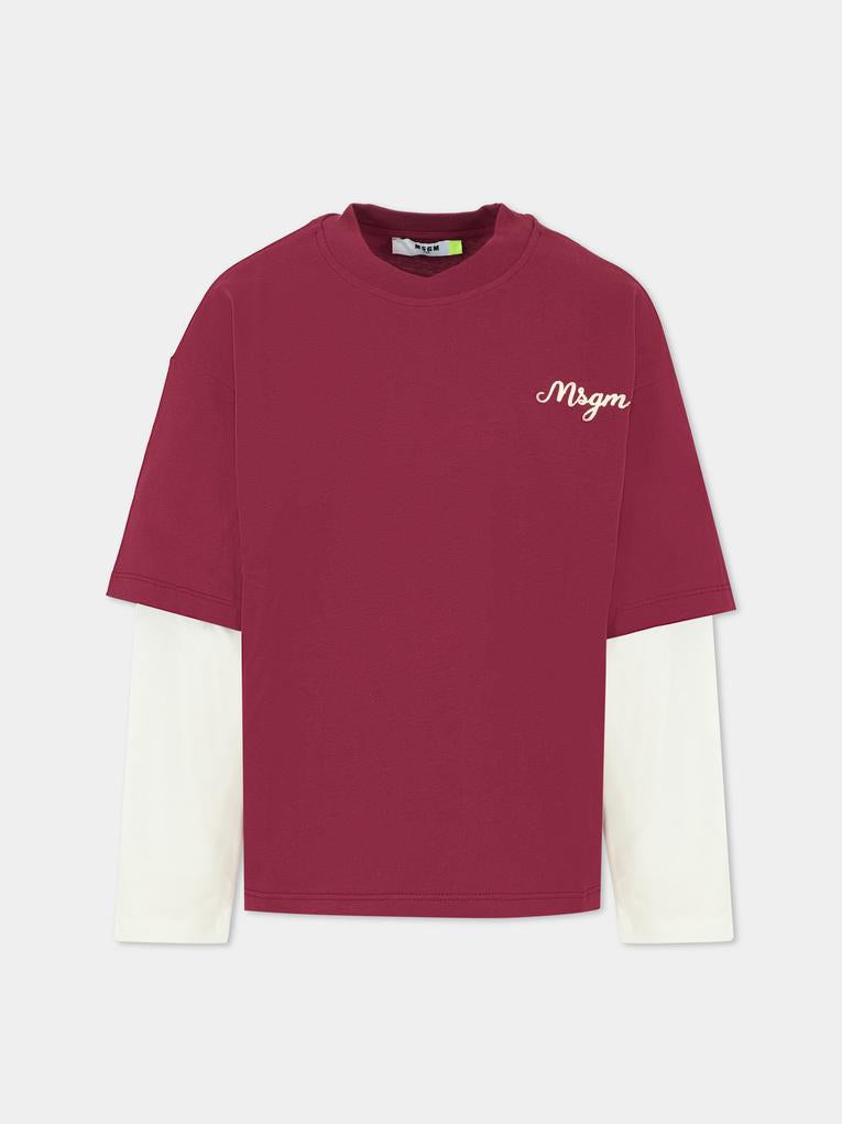 T-shirt bordeaux per bambino con logo avorio,Msgm Kids,F5MSJBTH257 MS034