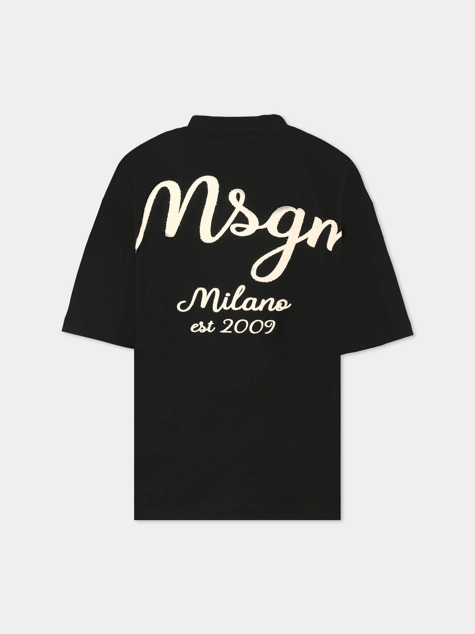 T-shirt nera per bambino con logo avorio,Msgm Kids,F5MSJBTH257 110