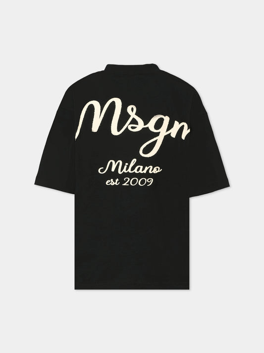 T-shirt nera per bambino con logo avorio,Msgm Kids,F5MSJBTH257 110