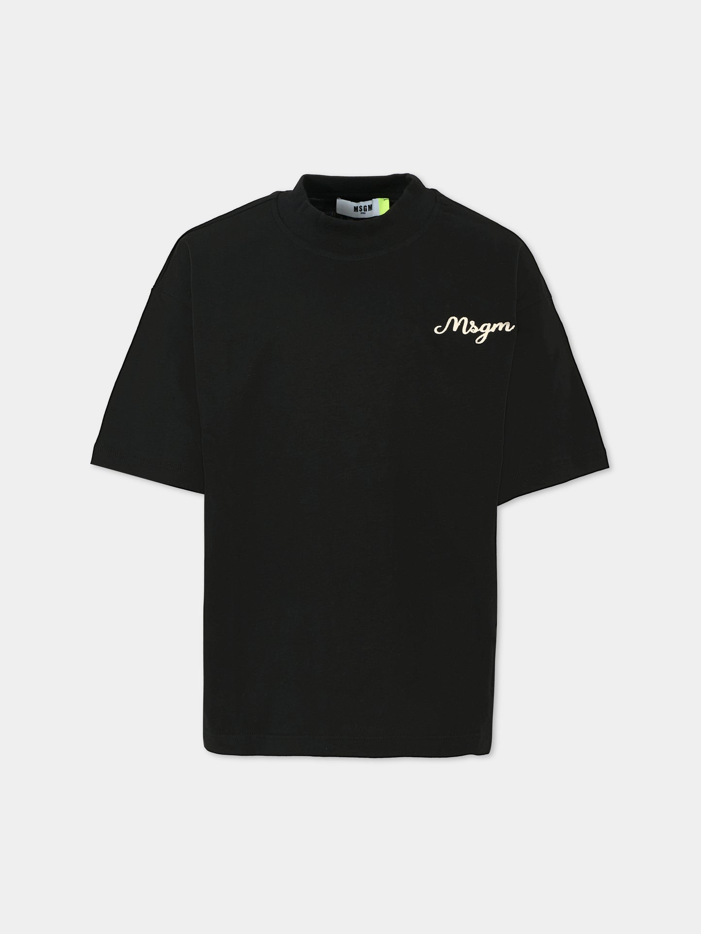 T-shirt nera per bambino con logo avorio,Msgm Kids,F5MSJBTH257 110