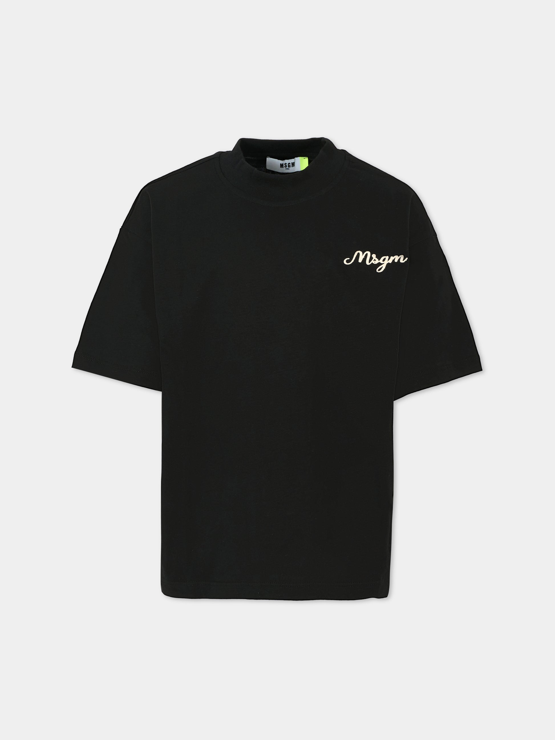 T-shirt nera per bambino con logo avorio,Msgm Kids,F5MSJBTH257 110
