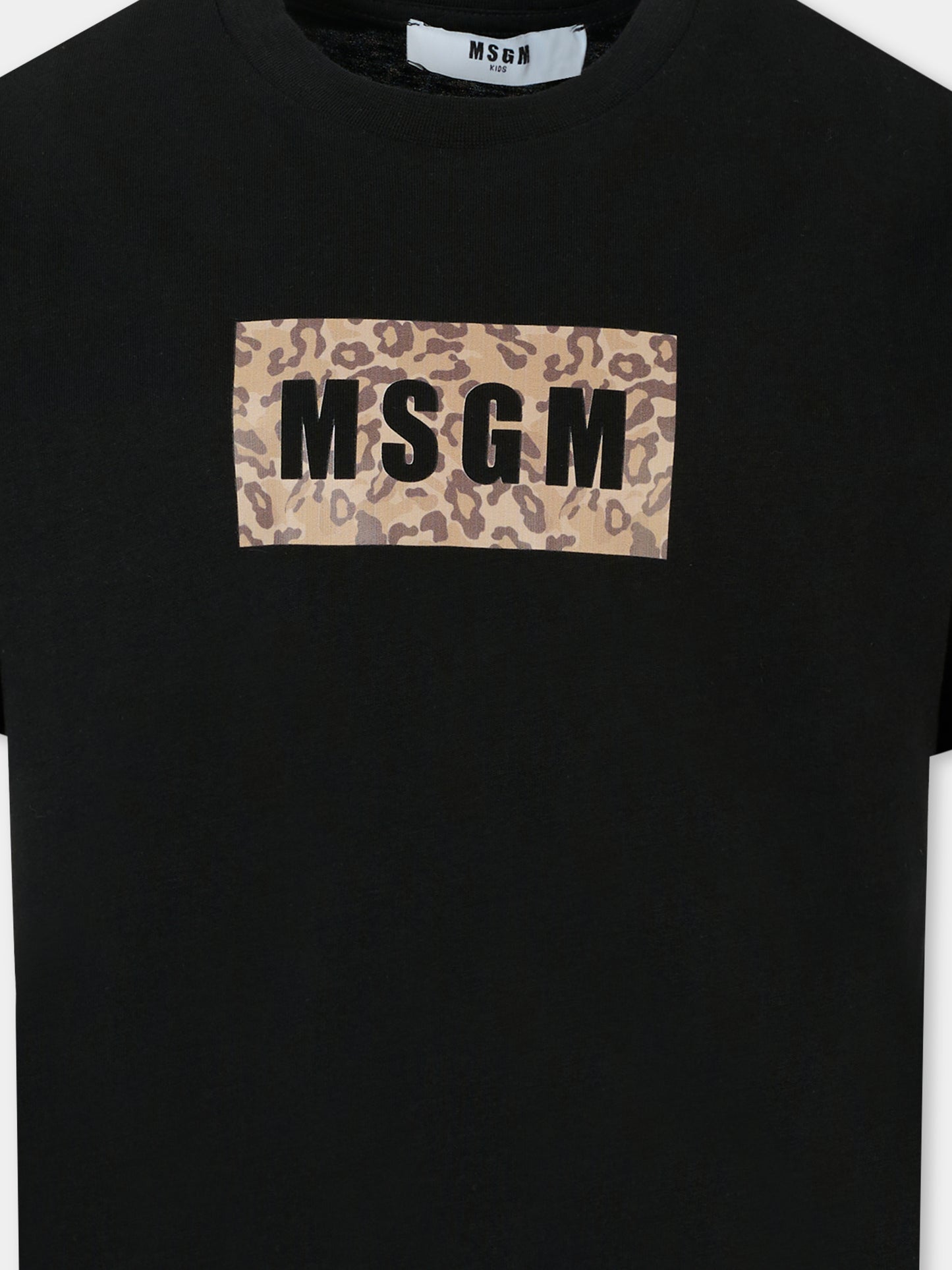 T-shirt nera per bambina con logo animalier,Msgm Kids,F5MSJBTH300 110