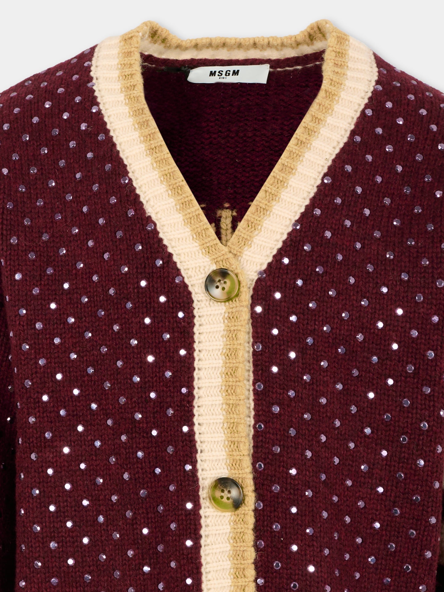 Cardigan bordeaux per bambina con borchie,Msgm Kids,F5MSJGCA081 MS051